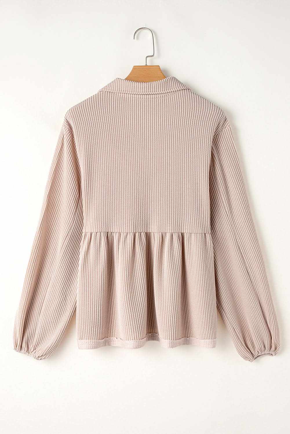Parchment Corded Turn-down V Neck Bubble Sleeve Babydoll Blouse - Love Salve